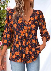 Orange Tummy Coverage Floral Print 3/4 Sleeve Blouse | thumb picture 