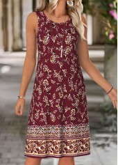 Wine Red Tummy Coverage Floral Print Dress and Cardigan | thumb picture 