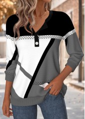 Multi Color Tummy Coverage Geometric Print Long Sleeve Sweatshirt