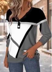 Multi Color Tummy Coverage Geometric Print Long Sleeve Sweatshirt | thumb picture 