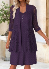 Purple Tummy Coverage Long Sleeve Dress and Cardigan