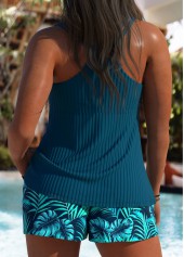 Tummy Coverage Mid Waisted Leaf Print Tankini Set | thumb picture 