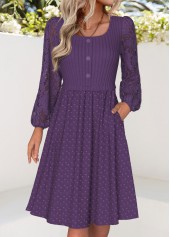 Purple Tummy Coverage Long Sleeve Square Neck Dress
