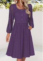 Purple Tummy Coverage Long Sleeve Square Neck Dress | thumb picture 