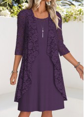 Dark Reddish Purple Tummy Coverage Dress and Cardigan | thumb picture 