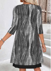 Black Tummy Coverage Geometric Print Dress and Cardigan | thumb picture 