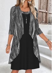 Black Tummy Coverage Geometric Print Dress and Cardigan | thumb picture 