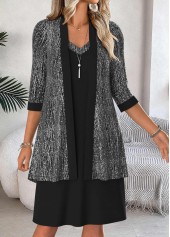 Black Tummy Coverage 3/4 Sleeve Dress and Cardigan
