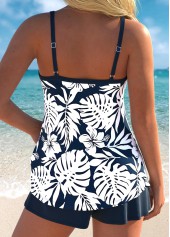 Bowknot Mid Waisted Floral Print Navy Tankini Set | thumb picture 