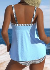 Tummy Coverage Mid Waisted Striped Light Blue Tankini Set | thumb picture 
