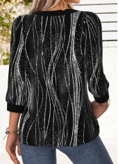 Black Tummy Coverage Ombre 3/4 Sleeve Round Neck Blouse | thumb picture 