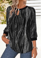 Black Tummy Coverage Ombre 3/4 Sleeve Round Neck Blouse | thumb picture 