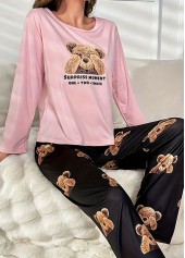 Pink Animal Print Long Sleeve Lounge Top and Pants | thumb picture 