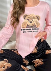 Pink Animal Print Long Sleeve Lounge Top and Pants | thumb picture 