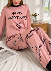 Dusty Pink Letter Print Lounge Top and Pants