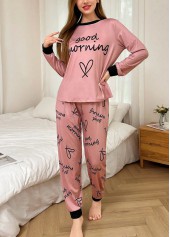 Dusty Pink Letter Print Lounge Top and Pants | thumb picture 