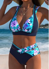 Criss Cross Mid Waisted Tropical Plants Print Bikini Set | thumb picture 