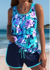Tummy Coverage Mid Waisted Tropical Plants Print Tankini Set | thumb picture 