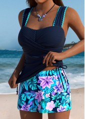 Tummy Coverage Mid Waisted Tropical Plants Print Tankini Set | thumb picture 