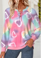 Multi Color Lace Up Tie Dye Print Sweatshirt