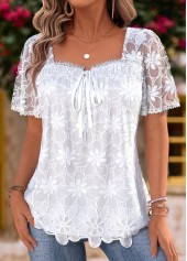 White Frill Short Sleeve Square Neck Blouse