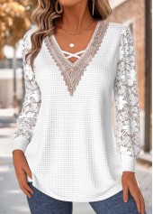 White Tummy Coverage Long Sleeve V Neck T Shirt