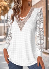 White Tummy Coverage Long Sleeve V Neck T Shirt | thumb picture 