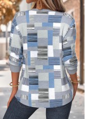 Dusty Blue Tummy Coverage Geometric Print Long Sleeve Sweatshirt | thumb picture 