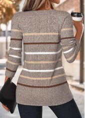 Dark Camel Tummy Coverage Multi Stripe Print T Shirt | thumb picture 