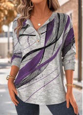 Purple Tummy Coverage Geometric Print Long Sleeve Sweatshirt