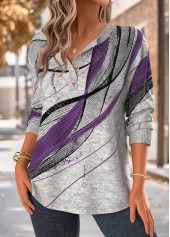 Purple Tummy Coverage Geometric Print Long Sleeve Sweatshirt | thumb picture 