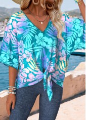 Cyan Tummy Coverage Floral Print Short Sleeve T Shirt | thumb picture 