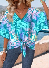 Cyan Tummy Coverage Floral Print Short Sleeve T Shirt