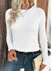 White Tuck Stitch Long Sleeve Round Neck T Shirt | thumb picture 