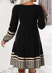 Black Geometric Print Short Long Sleeve Round Neck Dress | thumb picture 