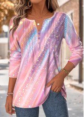 Light Pink Tummy Coverage Dazzle Colorful Print T Shirt