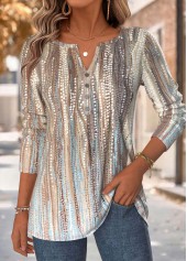 Multi Color Tummy Coverage Ombre Long Sleeve T Shirt