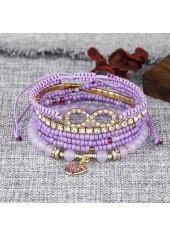 Light Purple Heart Beaded Alloy Bracelets