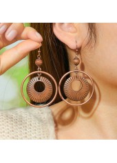Dark Coffee Round Alloy Detail Earrings