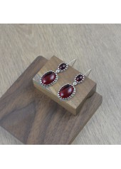 Deep Red Baroque Oval Alloy Earrings | thumb picture 