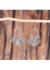 Silver Tassel Coin Round Alloy Earrings