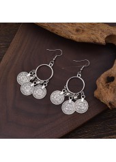 Silver Tassel Coin Round Alloy Earrings | thumb picture 