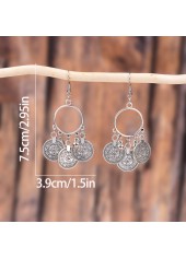 Silver Tassel Coin Round Alloy Earrings | thumb picture 