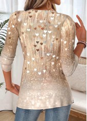 Light Camel Patchwork Heart Print Long Sleeve T Shirt | thumb picture 