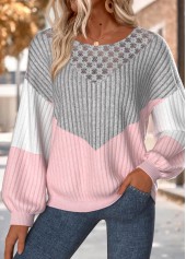 Light Pink Tummy Coverage Long Sleeve Round Neck Sweatshirt