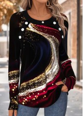 Multi Color Tummy Coverage Ombre Long Sleeve T Shirt