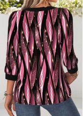 Pink Tummy Coverage Geometric Print 3/4 Sleeve Blouse | thumb picture 