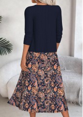 Navy Tummy Coverage Paisley Print Dress and Cardigan | thumb picture 