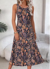 Navy Tummy Coverage Paisley Print Dress and Cardigan | thumb picture 