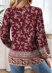 Wine Red Tummy Coverage Tribal Print Long Sleeve Blouse | thumb picture 
